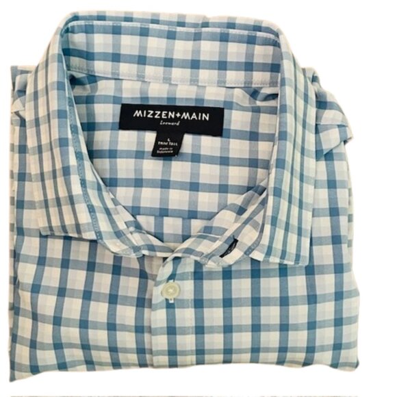 Mizzen+Main Stretch Sport Dress Shirt Leeward Trim Fit Blue Plaid Large Tall - Picture 9 of 9